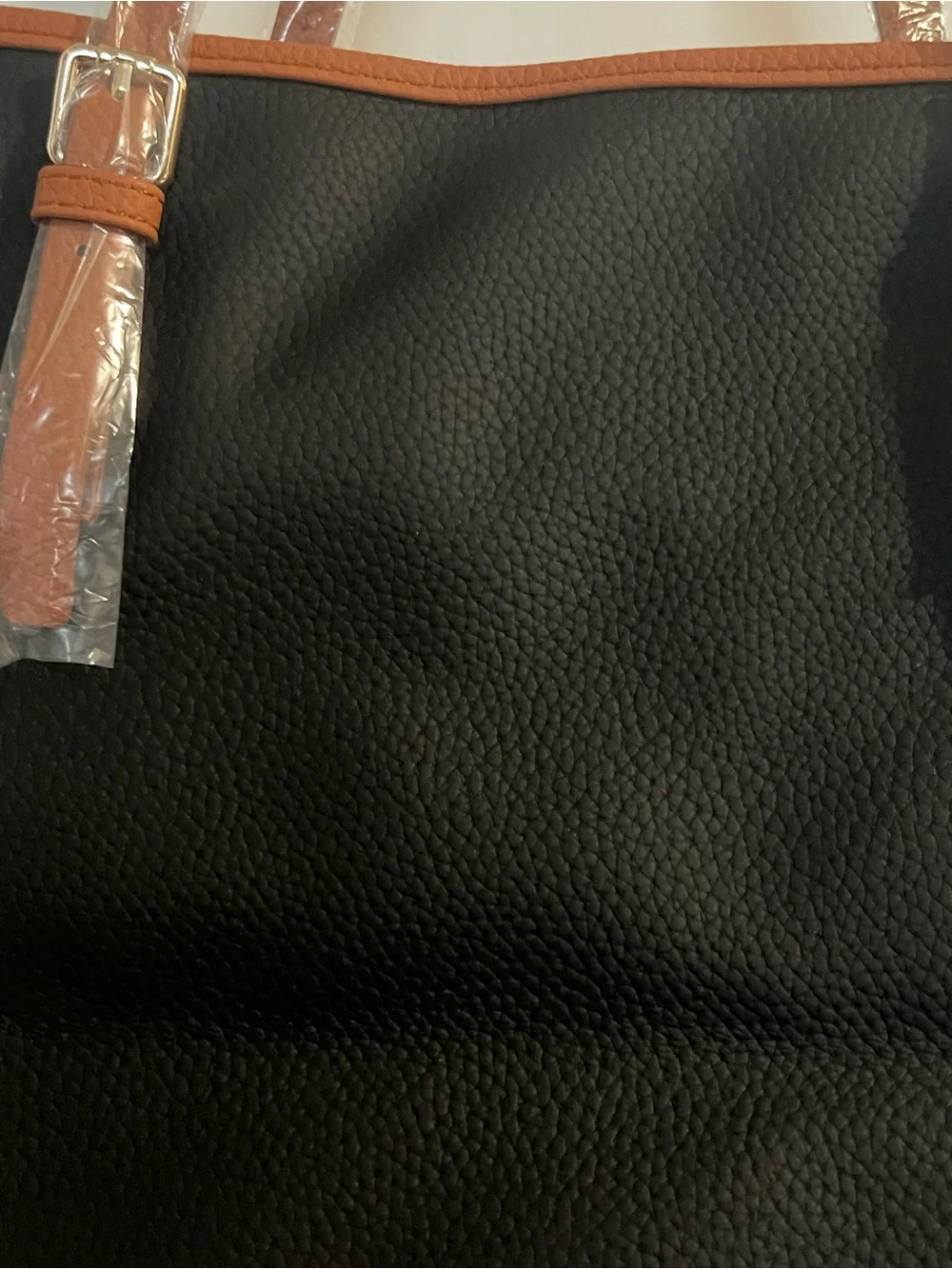 Montana West Black Tote with Brown Trim and Strap